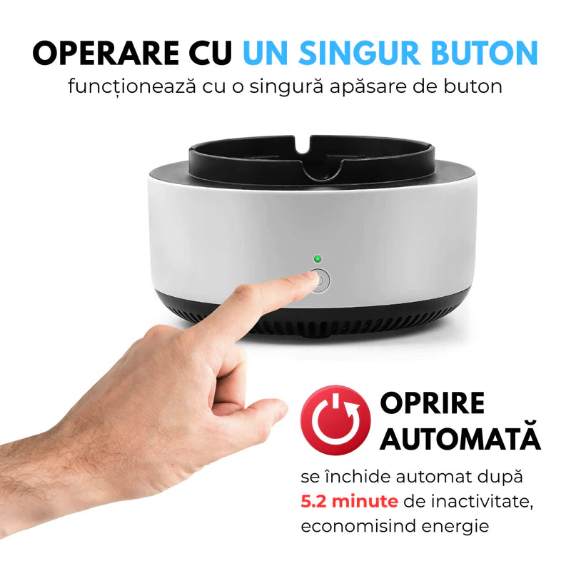 Scrumiera Electrica Multifunctionala 3-in-1, Aspirare Fum 360°, Purificare Aer, Tableta Odorizanta, Oprire Automata, Alimentare pe Baterii, Verde