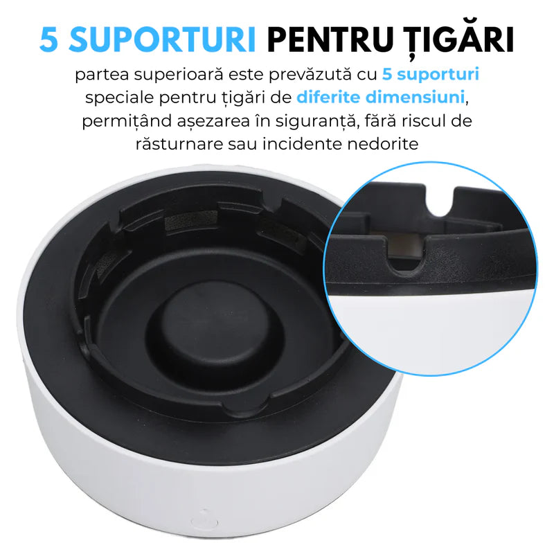 Scrumiera Electrica Multifunctionala 3-in-1, Aspirare Fum 360°, Purificare Aer, Tableta Odorizanta, Oprire Automata, Alimentare pe Baterii, Verde