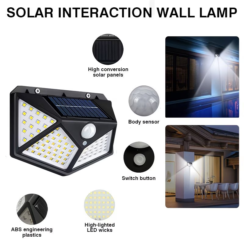 Lumină cu inducție 100LED, încărcare solară