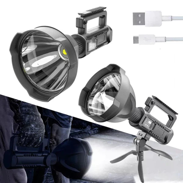 Lanterna puternica, cu incarcare USB, si functie PowerBank Baterie Externa, trepied CADOU