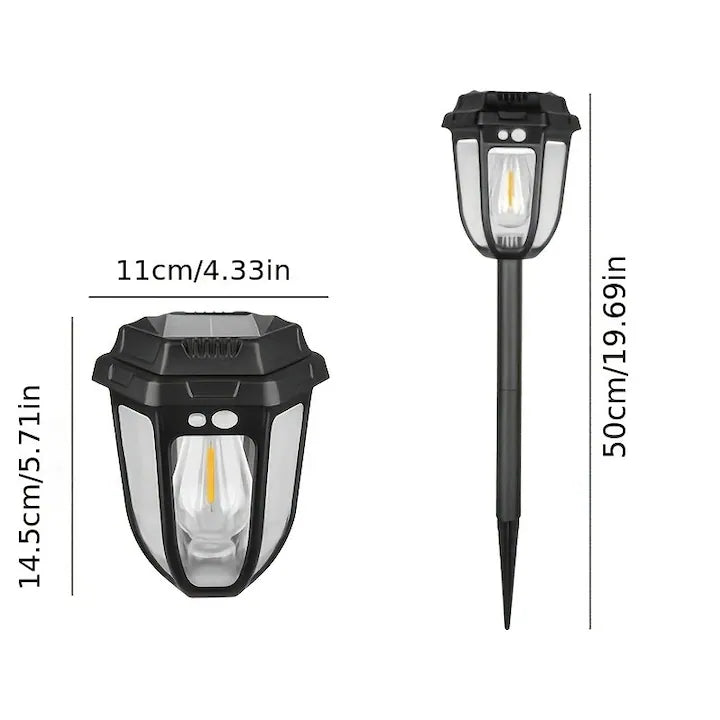 Lampa Solara cu Senzor de Miscare, awwaline, neagra, 2W, 1200 LM, prindere pe perete sau tip felinar, baterie 1200 mAh
