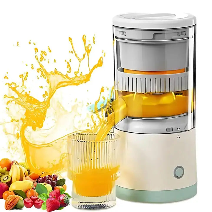 Storcator electric de citrice portabil, 45W, alb-turcoaz, capacitate 500ml, cu cablu USB si perie de curatare