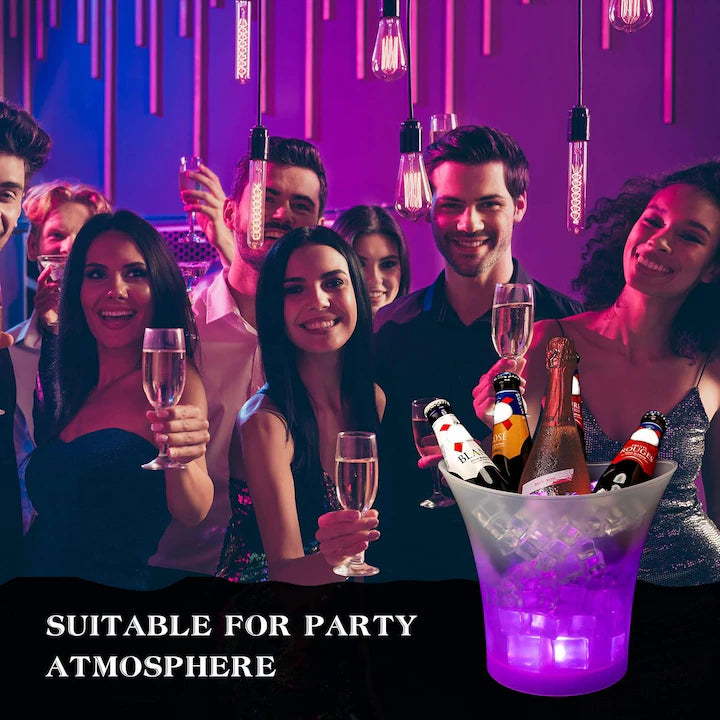 Frapiera 5 L din plastic cu boxa Bluetooth 10W iluminare LED RGB acumulator autonomie 6 h sunet 360° galeata gheata pentru bere sticle si doze