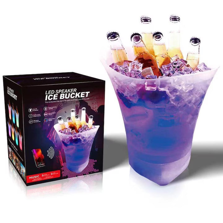 Frapiera 5 L din plastic cu boxa Bluetooth 10W iluminare LED RGB acumulator autonomie 6 h sunet 360° galeata gheata pentru bere sticle si doze