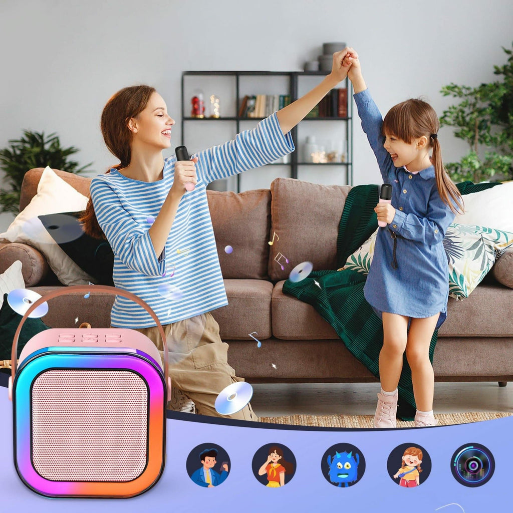 Set karaoke cu difuzor și 2 microfoane, efecte vocale, Bluetooth 5.3, LED