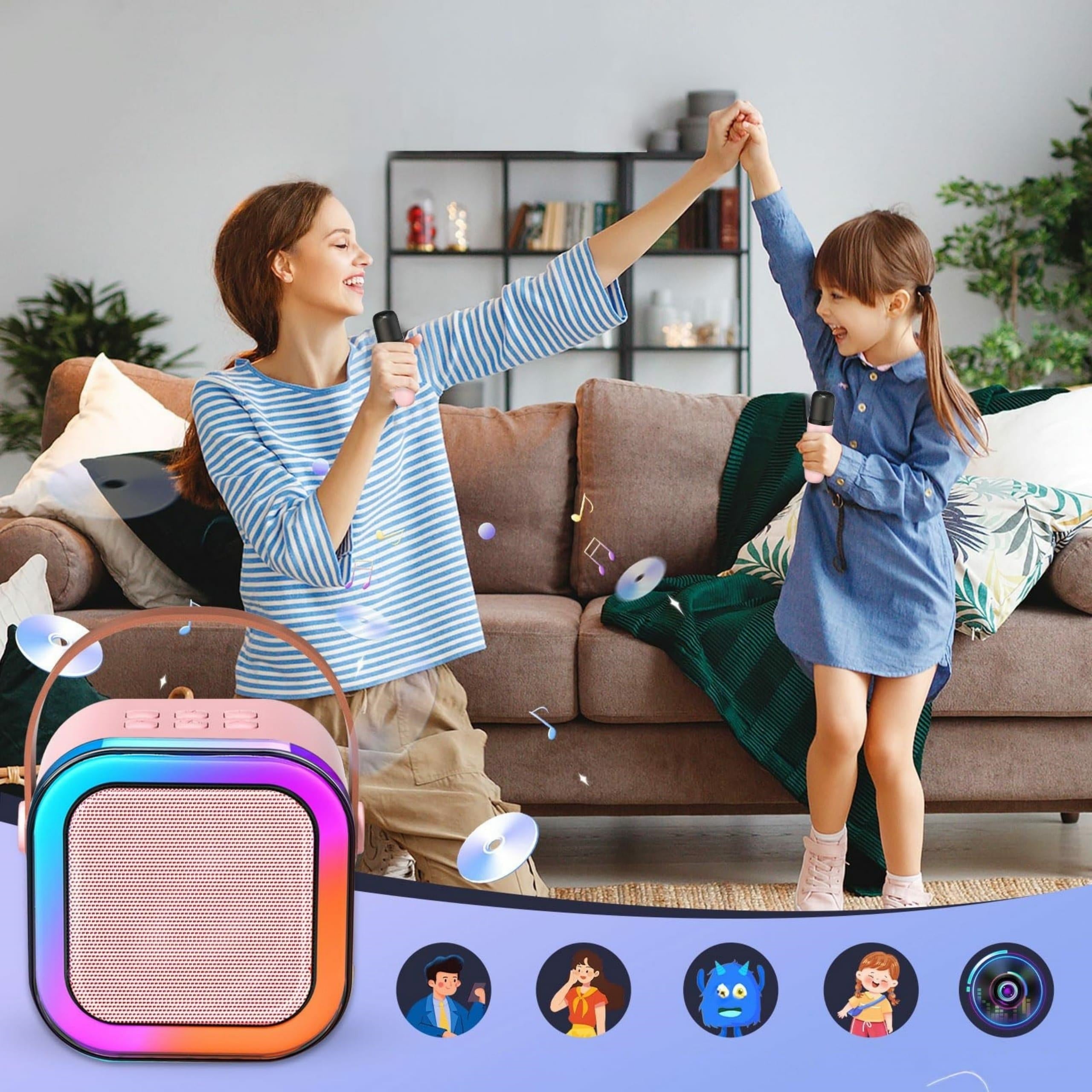 Set karaoke cu difuzor și 2 microfoane, efecte vocale, Bluetooth 5.3, LED